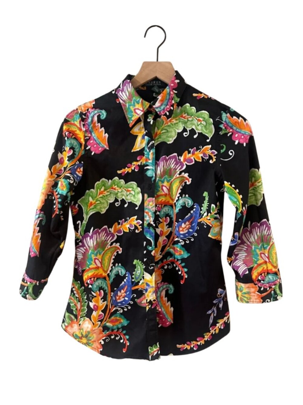 Lauren Ralph Lauren Black Multi-Color Floral Button-Up Shirt
